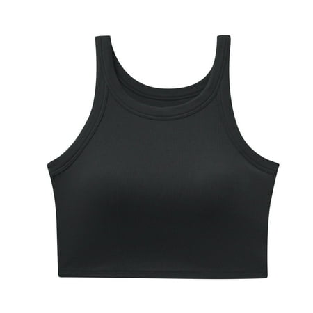 ShomPort Women s Yoga Sports Tank Tops Summer Built-In Bra Tight Knit Vests Round Neck Padded Yoga Bra