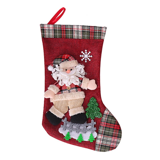 Medias de Navidad Lino 3D Felpa Adorno de árbol de Navidad Regalo Bolsa de dulces Decoración del hogar, Papá Noel Scienceny HA001018-01