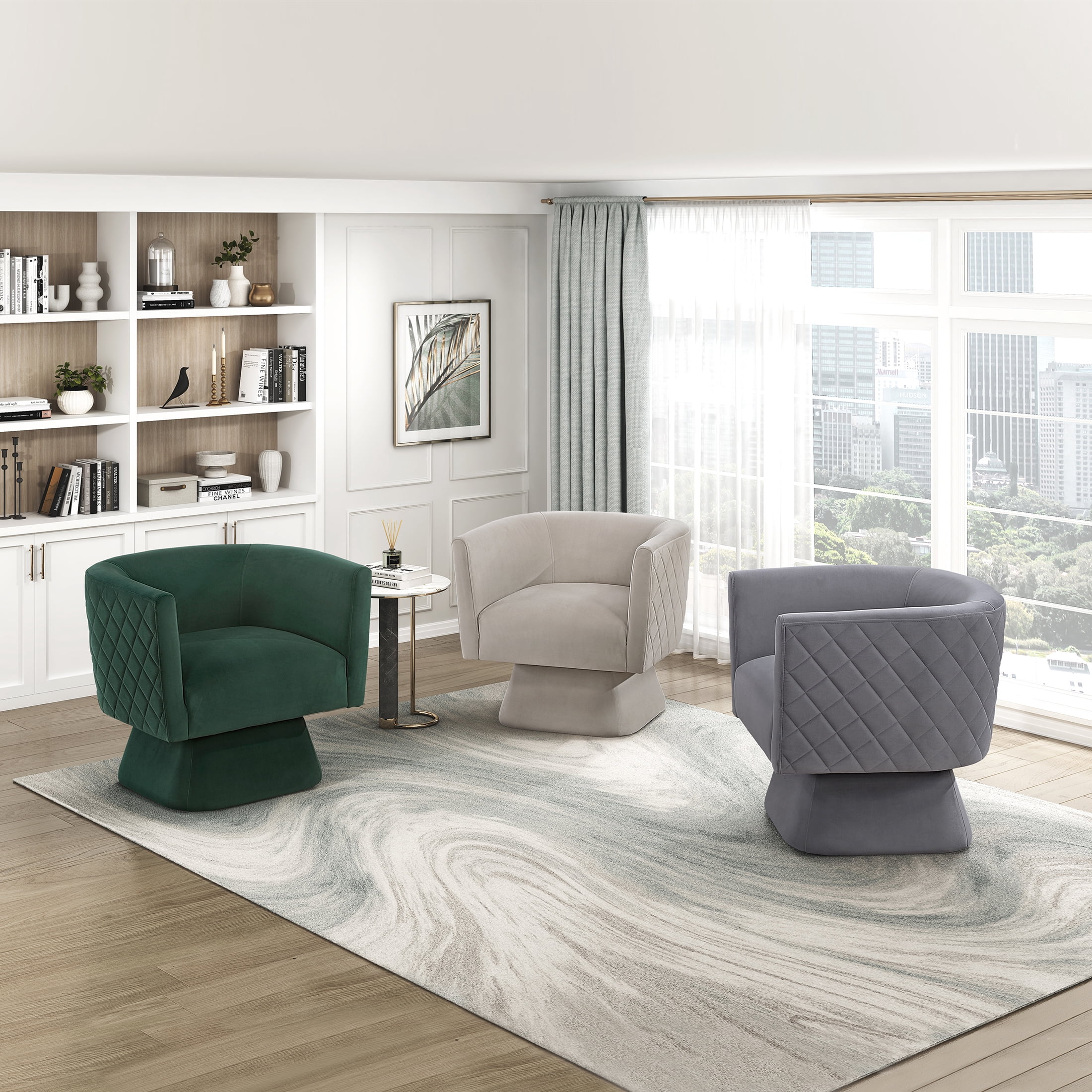 OakvillePark Valemont Velvet Swivel Barrel Chair, Gray