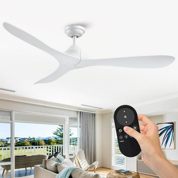 White Ceiling Fan No Light, 56" Modern DC Motor Ceiling Fan without Light for Bedroom Living Room, Remote Controlled Outdoor Ceiling Fans for Patios