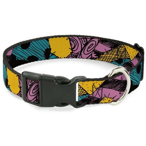 Disney Pet Collar, Dog Collar Plastic Buckle, Nightmare Before Christmas Sally Dress Patchwork, 7 to 8.5 Inches 0.5 Inch Wide
