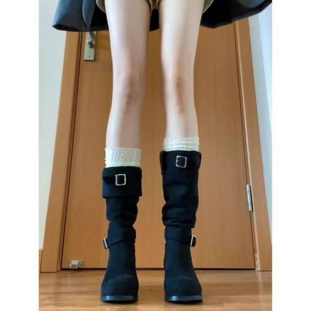 

HHH Western Cowboy Boot Chunky Heel Long Boots Women s Summer Boots Tall Knight Boots Pleated Pile Style Boots