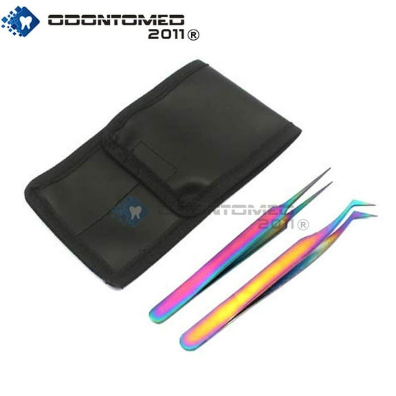 OdontoMed2011® Set Of 2 Stainless Steel Multi Titanium Rainbow Color Jeweler Style Tweezers #5   #6 Jewelry-making, Laboratory Work
