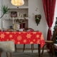 thumbnail image 5 of Mantel de plástico con copos de nieve navideños para fiestas, decoración navideña dorada con fondo rojo, banderines para fiestas navideñas de invierno, 137 x 274 cm., 5 of 6