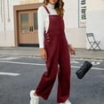 thumbnail image 6 of Puntoco Pants for women Corduroy Overalls for Women Barrel Wide Leg Bib Corduroy Pants Women Adjustable Romper Jumpsuit with Pockets Wine 10(XL), 6 of 9