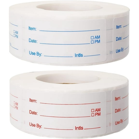 2 Rolls 1000 Pieces Removable Food Labels, 1 x 2 Inch Date Stickers for Freezer, Refrigerator Food Containers - Easy to Write On