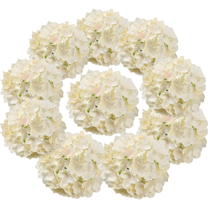 10pcs Hydrangea Artificial Flowers, Champagne Silk Hydrangea Heads with Stems for Wedding Party Home Decor