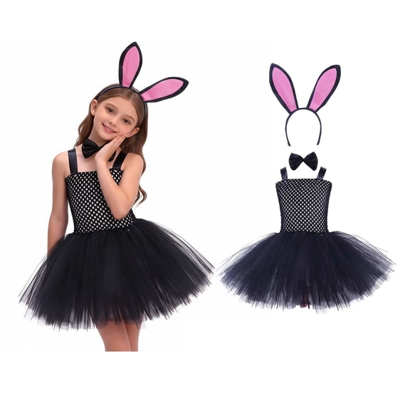 Girls Easter Outfits Sleeveless Tutu Tulle Dresses and Headband Set Dress up Performance Dancewear Girl Clothes 4-5 Years