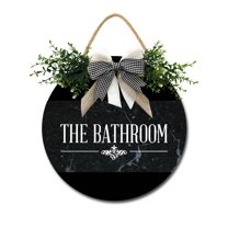 Farmhouse Bathroom Wall Decor - Rustic Framed Round Wooden Sign - Vintage Decoration for Toilet Washroom Restroom - 12 x 12 inch (The Bathroom)