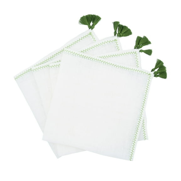 Linen Napkins With GreenTassels, Set of 4