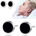 thumbnail image 2 of NUZYZ Men's Women's Sterling Silver Black Vinyl Earrings Ear Studs Jewelry Charm, 2 of 8