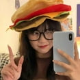 thumbnail image 4 of TANGNADE Beret Hats for Women Adults Hamburger Hat Cute Funny Realistic Cozy Stretchy Costume Accessories Soft Men Fast Food Summer Hats Orange, 4 of 7