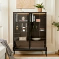 thumbnail image 2 of Black & Dark Walnut Storage Cabinet - LED Strip for Interior Illumination - Dining Room - Organize China & Tableware, 2 of 3