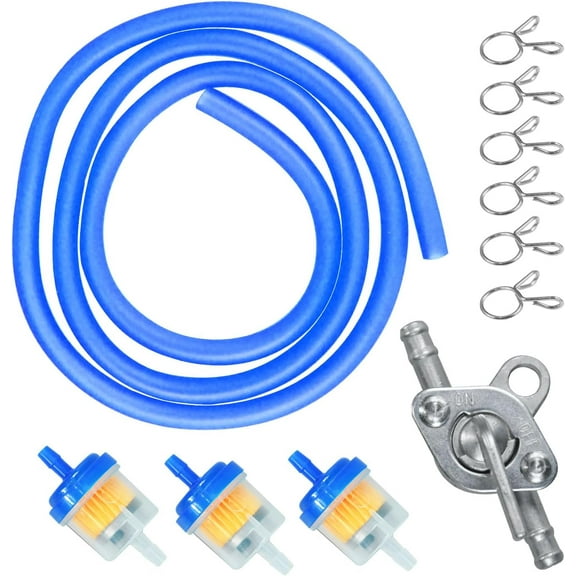 Gas Fuel Line Hose Clamps Fuel Filters with Inline Shut Off Valve Petcock Set for 50cc 70cc 90cc 110cc 125cc 150cc Taotao Coolster Apollo Baja ATV Four Wheeler Dirt Pit Bike (BLUE)