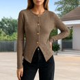 thumbnail image 5 of Women's Round Neck Slim Fitted Button Up Long Sleeve Ribbed Knit Cardigan Sweater Jacket, Lightweight Soft Skin-Friendly Business Casual Work Layering for Fall Winter Daily Coffee, 5 of 5