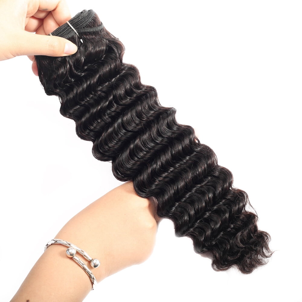ChicRosa 3A-RIDP Deep Wave Curly Human Hair Bundles Natural Black