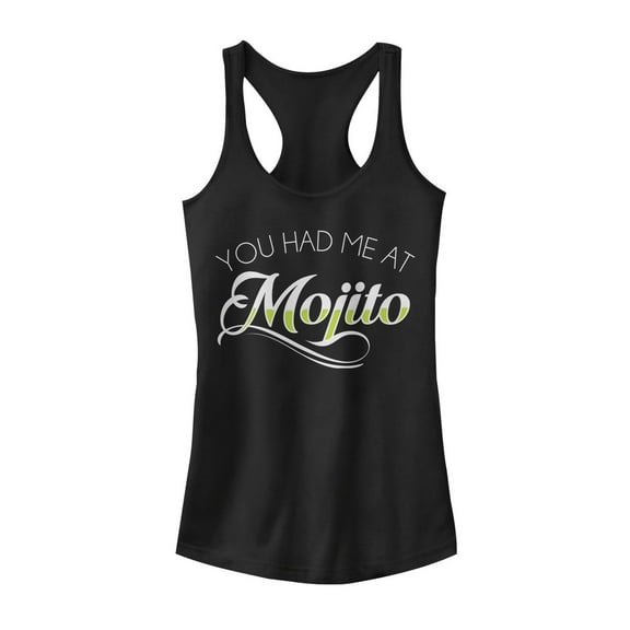 Junior's CHIN UP Had Me at Mojito Cursive Racerback Tank Top Black Medium