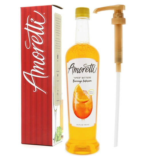 Amoretti - "Aper" Bitters Beverage Infusion, 94 Servings Per Bottle (750 ml) - Drink Mix & Water Enhancer with Pump for Flavoring Cocktails, Waters, Teas, and other Beverages, Preservative Free
