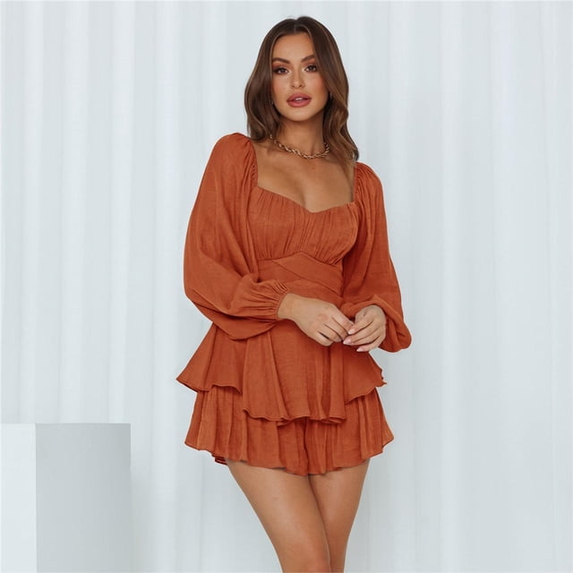Mono de manga larga liso de cintura alta suelto con cremallera Unbranded Women Clothing