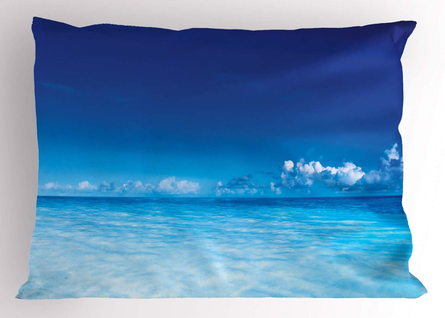 Landscape Pillow Sham Ocean Scenery Deep Sea Beach Hot Summer Themed Photo, Decorative Standard Size Printed Pillowcase, 26 X 20 Inches, Turquoise Pale Blue and Dark Blue, by Ambesonne