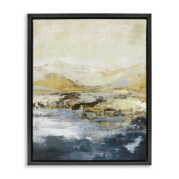 Stupell Industries Mountain Lake Abstraction Landscape & Nature Painting Black Floater Framed Canvas Art Print Wall Art, 17 x 21