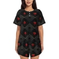 thumbnail image 1 of Balery Red Poker Conjunto de Pijama para Mujer con Estampado, Dos Piezas de Manga Corta y Shorts, Ropa de Dormir Suave con Cuello Redondo y Bolsillos-Medium, 1 of 6