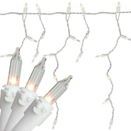Set of 150 Clear Mini Icicle Christmas Lights 3" Spacing - White Wire