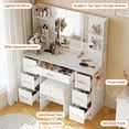 thumbnail image 3 of Twister.CK 7 Drawers Vanity Desk Set with Mirror, 3 Color LED Lights and Power Outlet, Makeup Vanity Table with Chair, Hair Dryer Rack, Dressing Table for Bedroom, White, 3 of 7