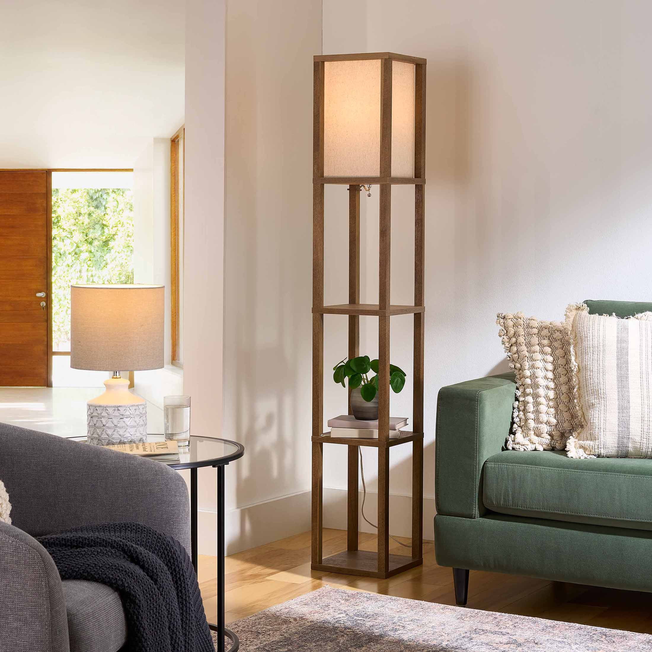 Better Homes & Gardens 62.25" Modern Pull Chain Weathered Floor Lamp with Natural Square Shade