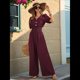 thumbnail image 5 of Mono de Mujer de Corta con Cuello en V, Elegante, Informal, con Pierna y Pantalones. Rojo Oscuro M, 5 of 9