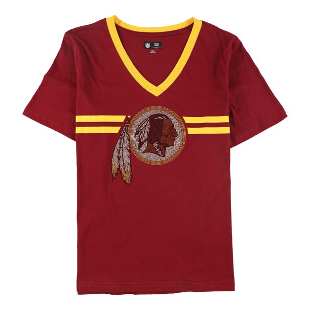Playera adornada con logo de diamantes de imitación de los Redskins de la NFL para mujer, rojo, XXL