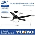 thumbnail image 4 of YUHAO 48 in. Dimmable Integrated LED Indoor Black Ceiling Fan with Light and Remote, 4 of 6