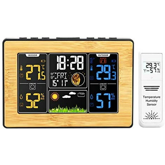 Atomic Wall Clock, Weather Station, Color Display Digital Weather Thermometer with Atomic Clock, Atomic Digital Clock with Temperature and Moon Phase