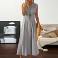 thumbnail image 2 of SMihono Linen Dresses for Women 2025 Summer Sleeveless Button Down Maxi Sundresses Casual Lapel V Neck A-Line Beach Dress Gray XXXL, 2 of 6