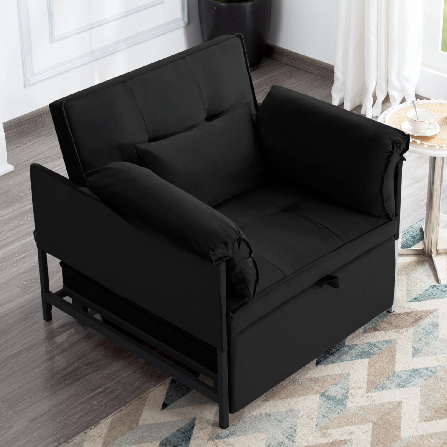 Gewnee Single Convertible Chair Bed, Sleeper Chair Bed 3 in 1, Stepless Adjustable Backrest,Armchair, Sofa Bed Pull Out Sleeper Bed Living Room, Bedroom