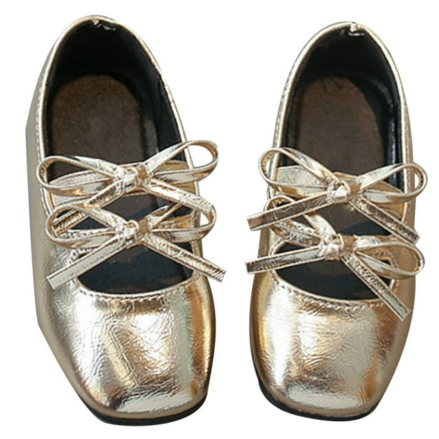 MIASHUI Chaussures Plates pour Filles Mary Jane Princesse pour Fête Chaussures d'École, Or, 5-5,5 Ans