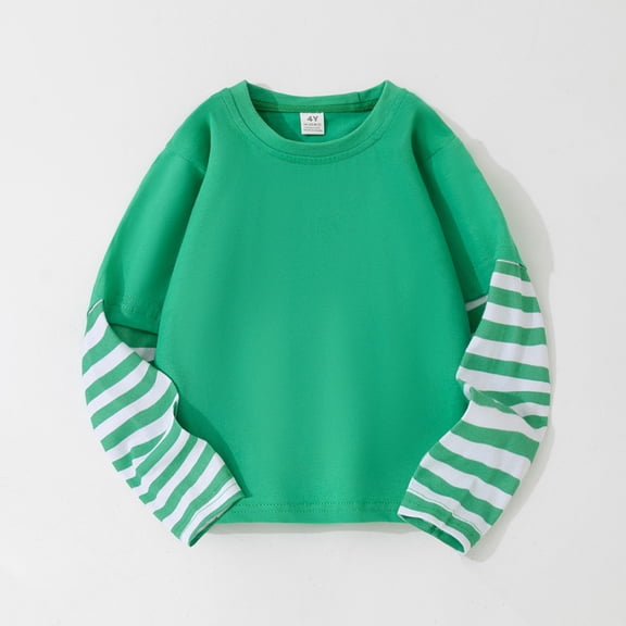 Afuyipoi Childrens Stripe Print Casual Long Sleeve Round Neck Pullover Top 100% Cotton Size 1-11 Years Green Size 3T