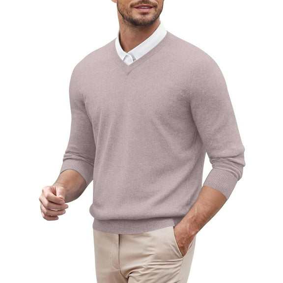 GBSYEWXS Pullover Sweater For Men Collared Long Sleeve Base Casual Solid Color Khaki Sweaters