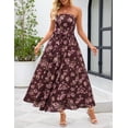thumbnail image 4 of MEROKEETY Women's 2026 Summer Strapless Tube Floral Maxi Dress Boho Tie Flowy Beach Wedding Guest Long Sundress, Coffee, XL, 4 of 5