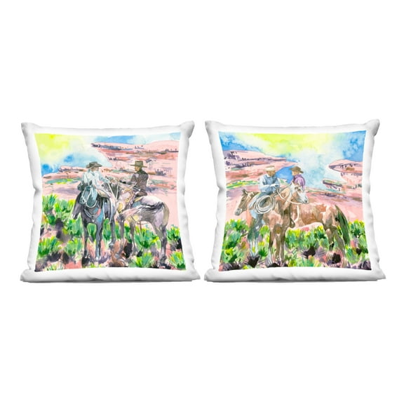 Stupell Industries Cowboys Under Western Sun 18" x 18" Landscape & Nature Print Polyester Decorative Pillow Set, Zip Closure 2 Count