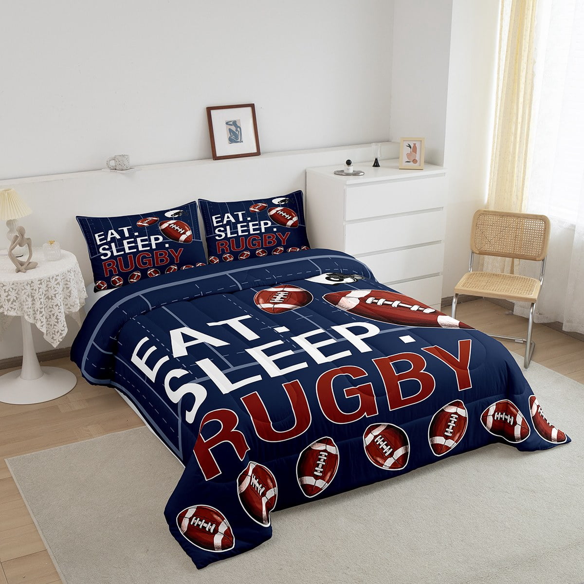 Erosebridal Rugby Bedding Twin Comforter Set , American Football Duvet Insert, Reversible 2pcs
