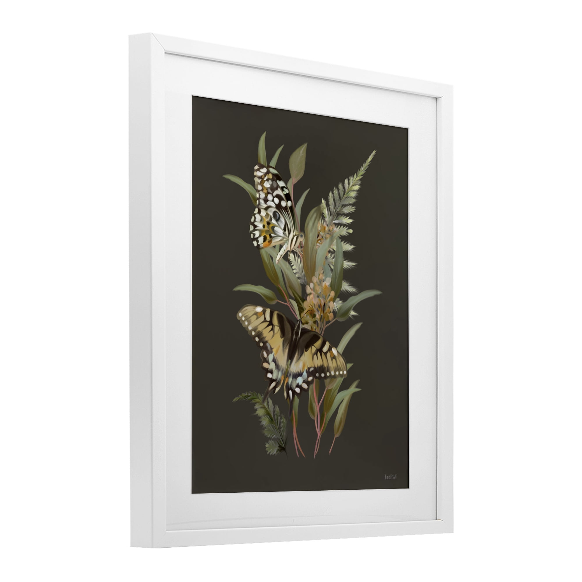 Stupell Industries Twin Swallowtails & Greenery White Framed Print Under Glass, design by House Fenway