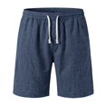 thumbnail image 2 of Hogleaql Mens Linen Shorts Elastic Waist Big and Tall Plus Size Beach Shorts Knee Length Wide Leg Casual Short with Pockets Dark Blue XL, 2 of 9