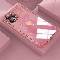 Dteck For iPhone XS/X 5.8 inch Slim Case, Luxury Stylish Marble Texture and Love Heart Glossy Plating Shockproof TPU Back Cover.For iPhone XS/X,Red