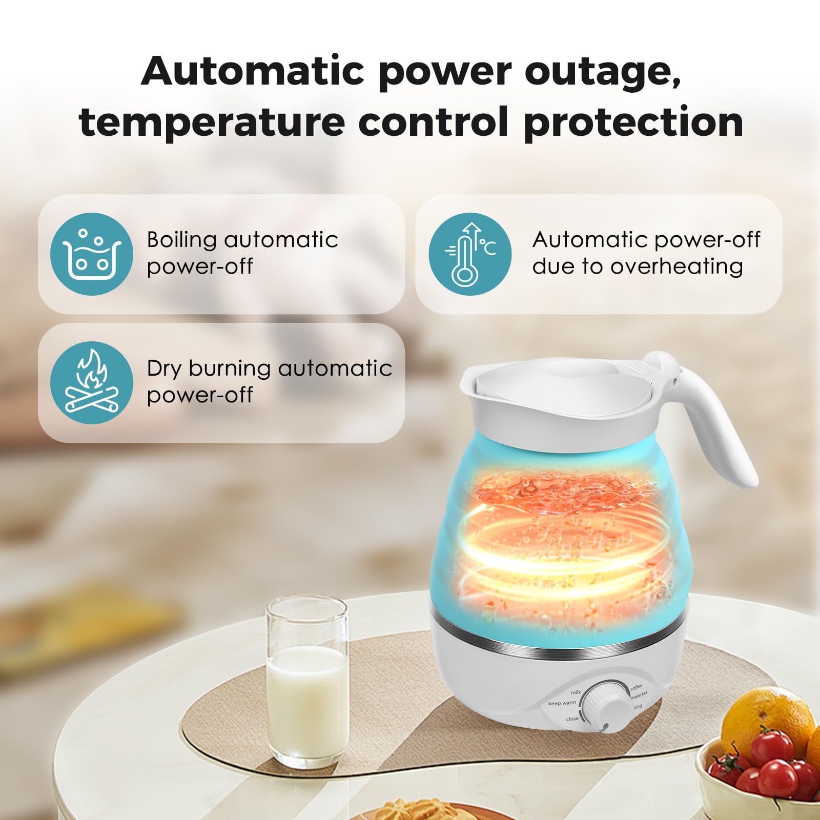Travel Foldable Electric Kettle Portable Silicone Foldable Electric Kettles Collapsible Heating Water Boiler Silicone Kettle For Coffee Tea Fast Water Boiling Blue