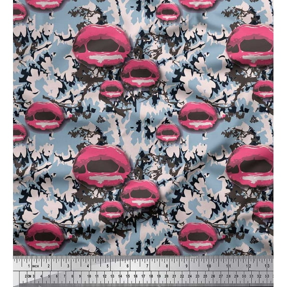 Soimoi Poly Georgette Fabric Texture & Women Lips Fashion Decor Fabric Printed Yard 42 Inch Wide