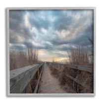 Cloudy Coastal Boardwalk View Coastal Photograph Gray Framed Art Print Wall Art