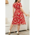 thumbnail image 4 of Surplice Neck Short Sleeve Floral Dress for Women Knee Length Red Medium, 4 of 4