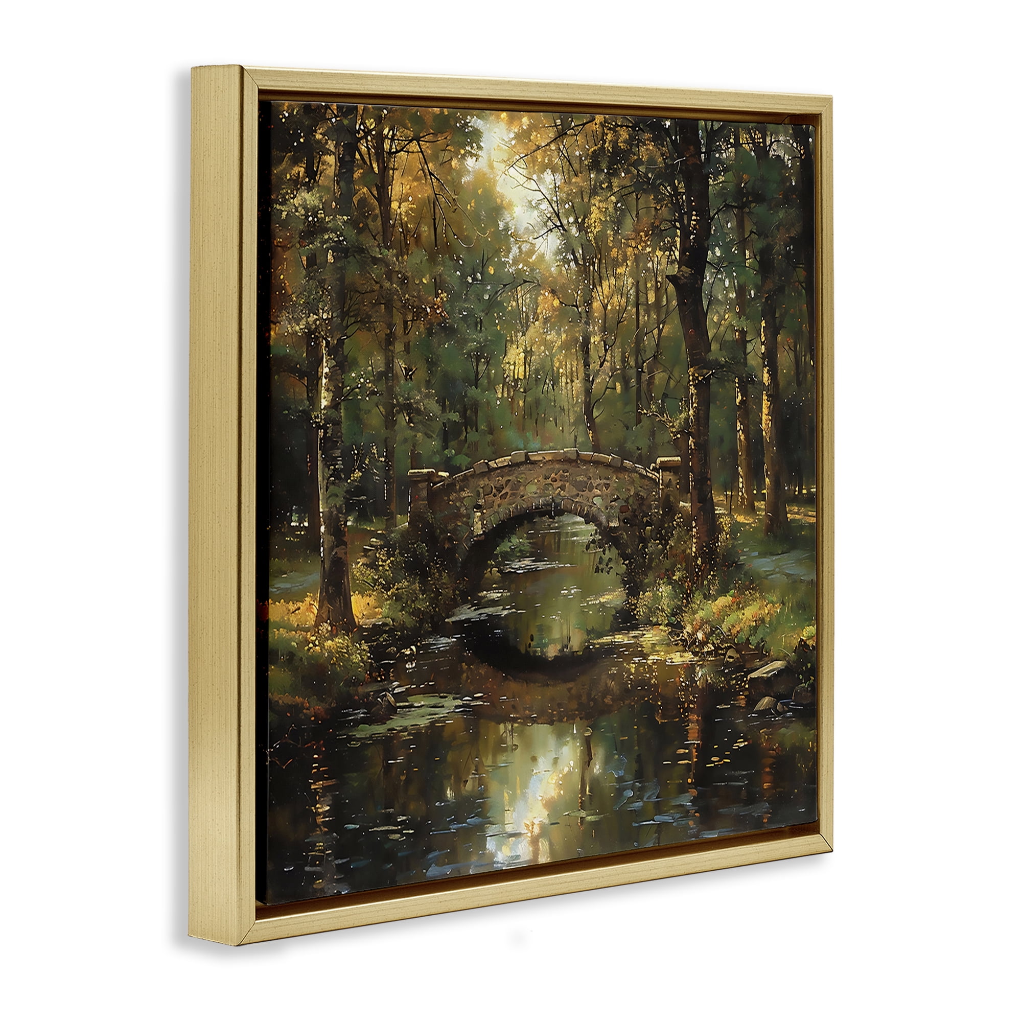 Stupell Industries Forest Bridge in Autumn Light Gold Framed Floater Canvas Wall Art, design by Creative Studio
