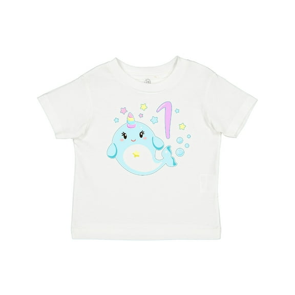 Inktastic Happy 1st Birthday with Cute Narwhal Stars and Bubbles Boys or Girls Baby T-Shirt